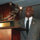 Running back Rashaan Salaam with the Heisman Trophy after being named the 60th winner of the award at the Downtown Athletic Club in New York City on Dec. 10, 1994
Jed Jacobsohn/Getty Images